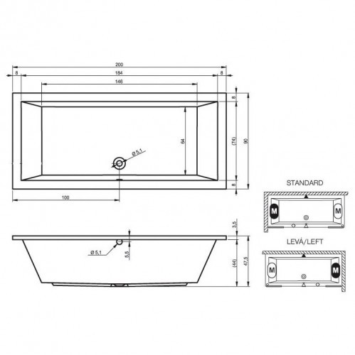 Гидромассажная ванна RIHO LUSSO BLISS 200x90