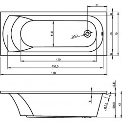 Комплект акриловая ванна RIHO MIAMI 170x70, B060001005 с каркасом и сливом-переливом