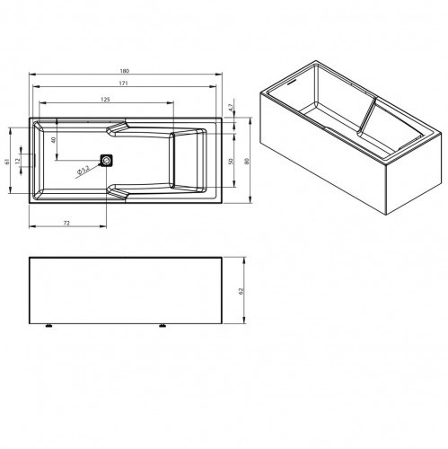 Отдельностоящая ванна RIHO STILL SHOWER 180X80 R PLUG & PLAY FALL, B103022005 (BD19C0500000000)