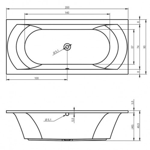 Акриловая ванна RIHO LIMA 200x90 см , B054001005 (BB4900500000000)