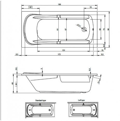 Гидромассажная ванна RIHO FUTURE XL AIR 190x90