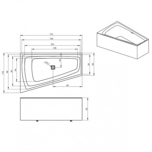 Отдельностоящая ванна RIHO STILL SMART PLUG & PLAY R 170x110, B101015005 (BD15C0500000000)