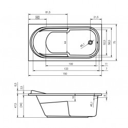 Компект акриловая ванна RIHO COLUMBIA 150x75, B002001005 с каркасом