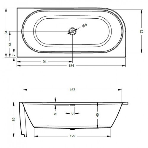 Акриловая ванна RIHO DESIRE CORNER 184x84 L LED, B088002005 (BD0600500K00133)