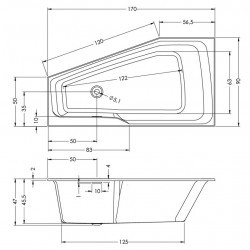 Отдельностоящая ванна RIHO RETHINK SPACE 170x90 R PLUG &amp; PLAY FALL, B113009005 (BD83C0500000000)
