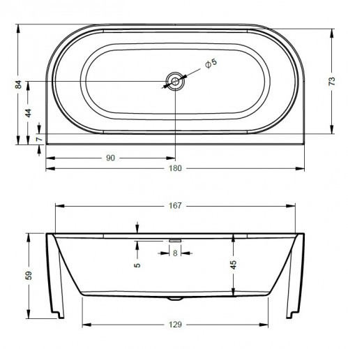 Акриловая ванна RIHO DESIRE BACK2WALL 180x84 LED, B089002005 (BD0700500K00133)
