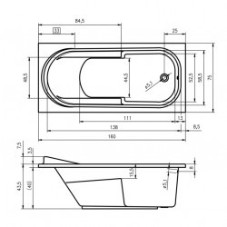 Комплект акриловая ванна RIHO COLUMBIA 160x75, B001001005 с каркасом и сливом-переливом