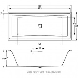 Акриловая ванна RIHO STILL SQUARE - PLUG &amp; PLAY R 180x80, B099030005 (BD1100500000000)