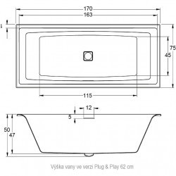 Акриловая ванна RIHO STILL SQUARE - PLUG & PLAY 170x75 R, B100030005 (BD1300500000000)