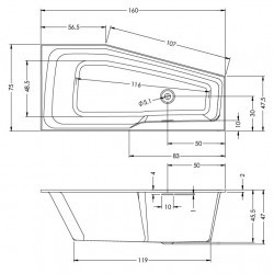 Отдельностоящая ванна RIHO RETHINK SPACE 160x75 L PLUG & PLAY FALL, B112009005 (BD82C0500000000)
