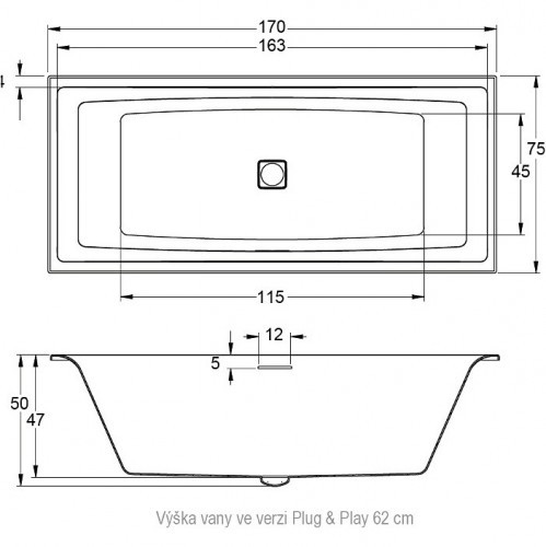 Акриловая ванна RIHO STILL SQUARE - PLUG & PLAY 170x75 L, B100031005 (BD1400500000000)