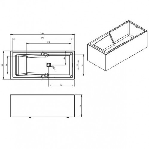 Акриловая ванна RIHO STILL SHOWER - PLUG & PLAY L 180x80, B103010005 (BD1800500000000)