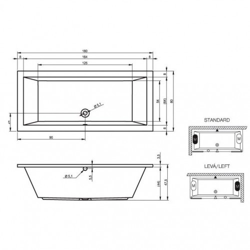 Гидромассажная ванна RIHO LUSSO AIR 180x80