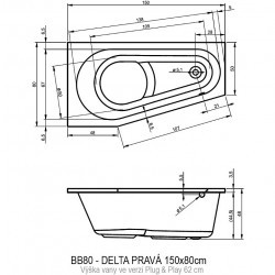 Акриловая ванна RIHO DELTA 150 RIGHT  - PLUG & PLAY, B066007005 (BD4000500000000)