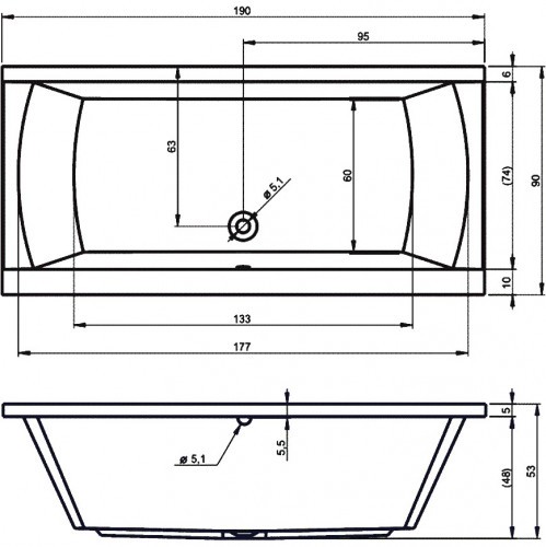 Комплект акриловая ванна RIHO JULIA 190x90, B023001005 с каркасом