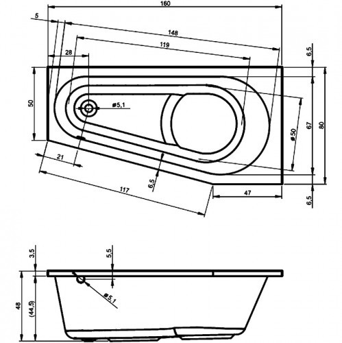 Акриловая ванна RIHO DELTA 160x80 см L, B069001005 (BB8300500000000)