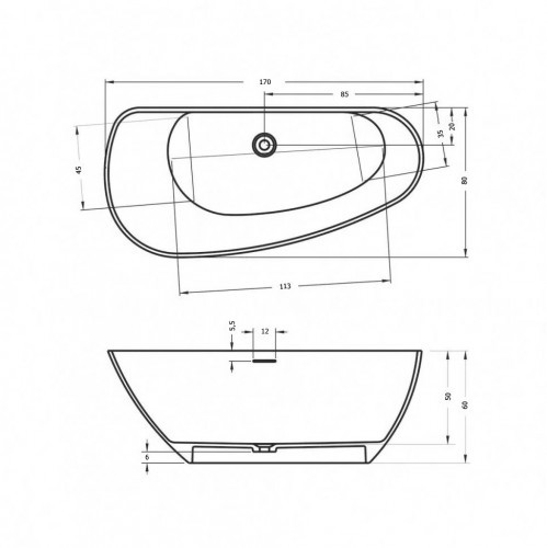 Ванна из искусственного мрамора Solid Surface RIHO GRANADA 170х80 R, B121001105
