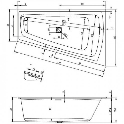 Гидромассажная ванна RIHO STILL SMART L FLOW 170x110