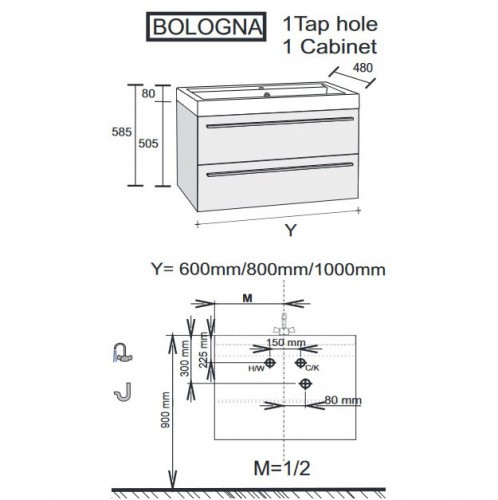 Мебель для ванной RIHO Bologna 48 SET A-1 60 см, глянцевый лак