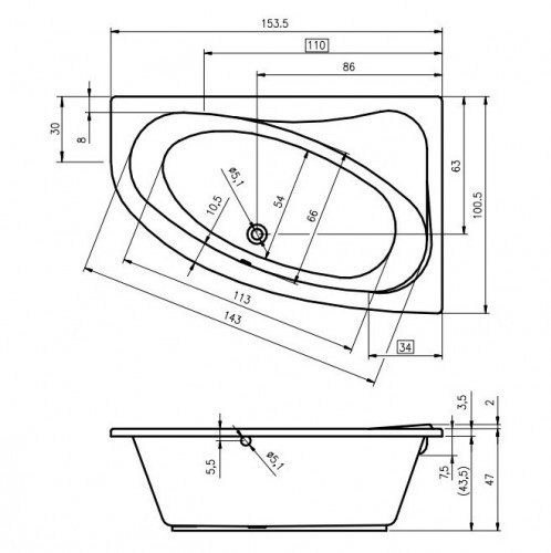 Гидромассажная ванна RIHO LYRA AIR 153x100 L