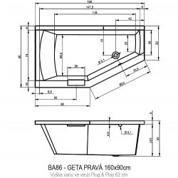 Акриловая ванна RIHO GETA 160x90 R - PLUG & PLAY, B029008005 (BD4600500000000)