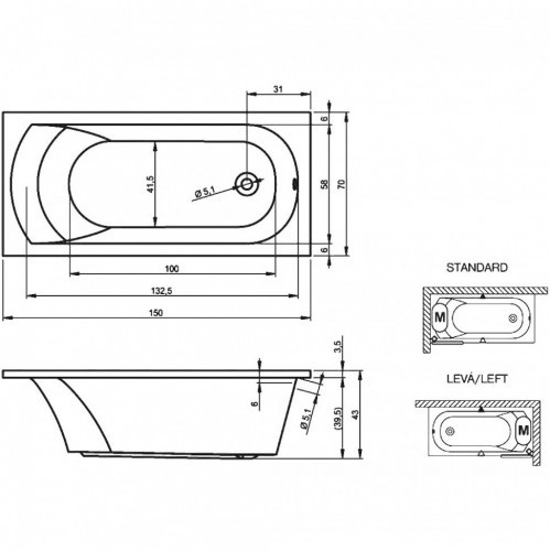 Гидромассажная ванна RIHO MIAMI AIR 150x70