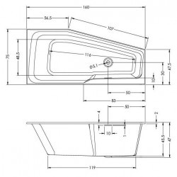 Гидромассажная ванна RIHO RETHINK SPACE FLOW 160x75 L FALL