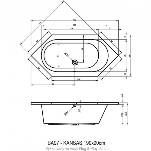 Акриловая ванна RIHO KANSAS - PLUG & PLAY, B035008005 (BD5000500000000)