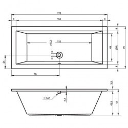 Комплект акриловая ванна RIHO LUSSO 170-75, B007001005 с каркасом