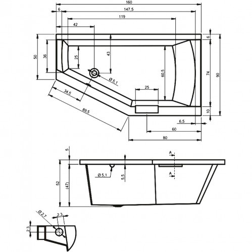 Акриловая ванна RIHO GETA 160x90 L, B030001005 (BA8700500000000)