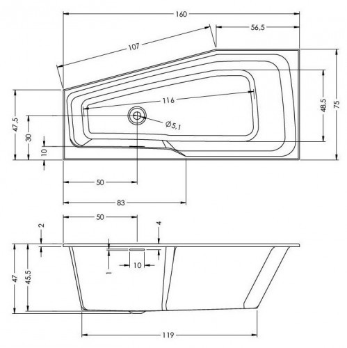 Гидромассажная ванна RIHO RETHINK SPACE FLOW 160x75 R FALL