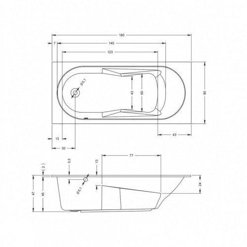 Гидромассажная ванна RIHO LAZY FLOW 180x80 LEFT