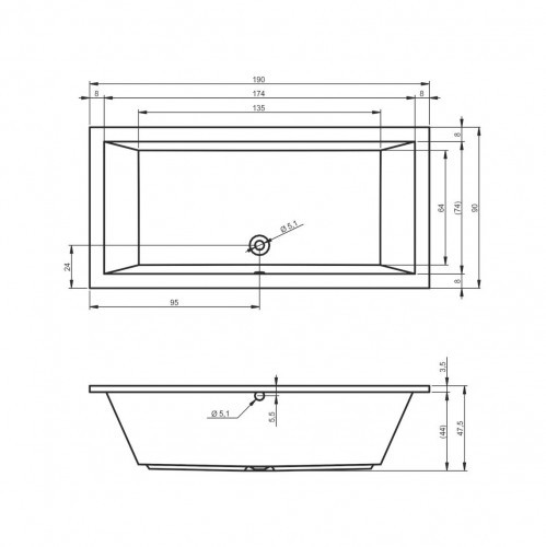 Комплект акриловая ванна RIHO LUSSO 190-90, B037001005 с каркасом