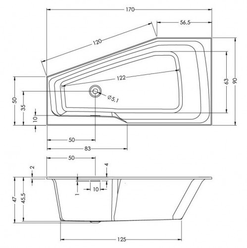 Гидромассажная ванна RIHO RETHINK SPACE FLOW 170x90 R FALL